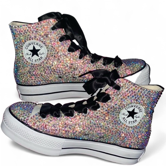 Crystal Diamond High Top Platform Converse New In Box With Ribbon Laces - Picture 1 of 9